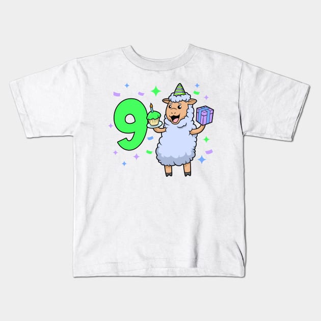 I am 9 with sheep - girl birthday 9 years old Kids T-Shirt by Modern Medieval Design